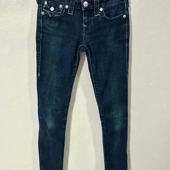 True Religion Jeans Womens Size 25 Dark Blue Skinny Triangular Pocket U Stitch - Picture 7 of 9
